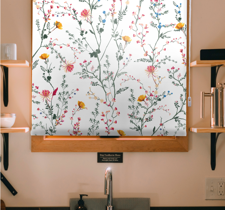Floral Bird Pattern flowers and plants roller blind - TenStickers