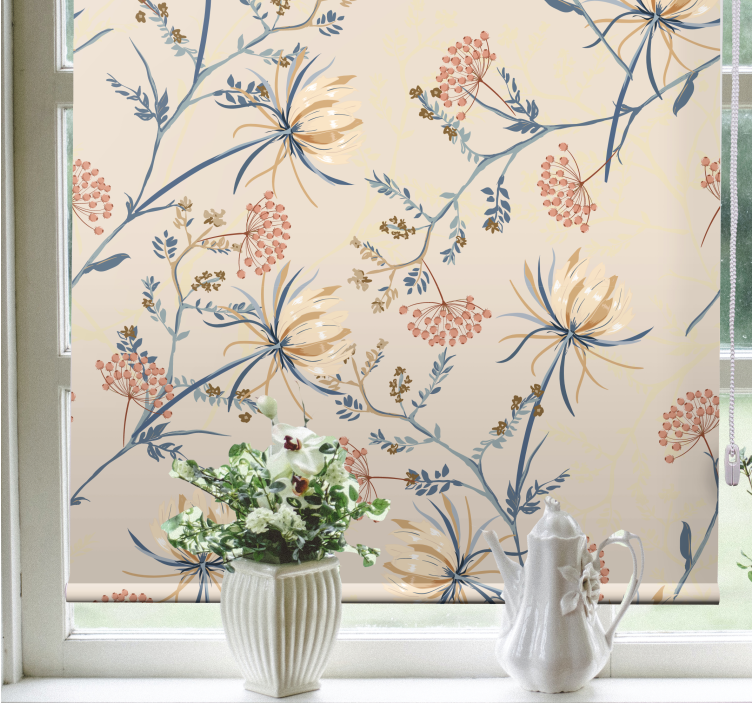 Floral Blossom Beige Pattern flowers and plants roller blind - TenStickers