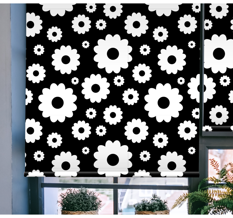 Black and white blossom pattern flower roller blind - TenStickers