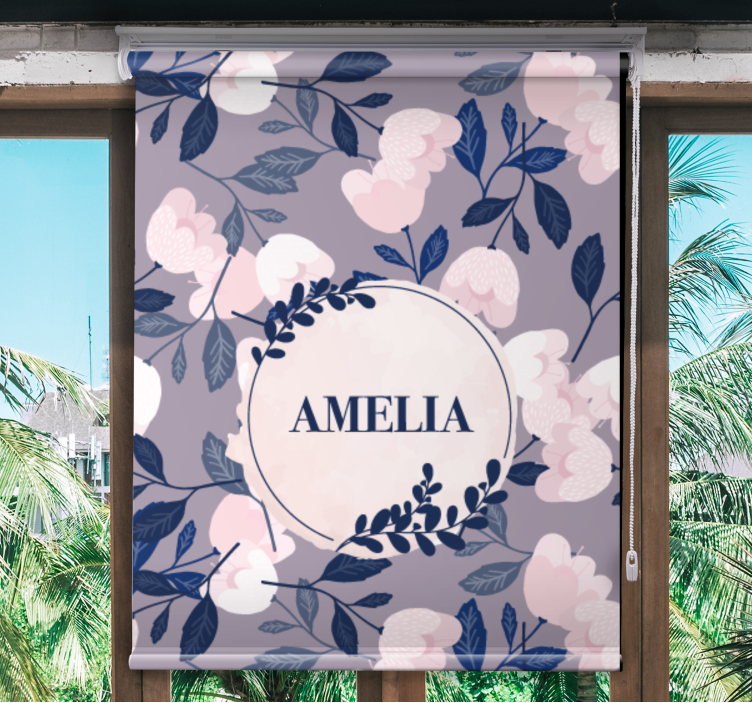 Purple floral design with name teenage bedroom roller blind - TenStickers
