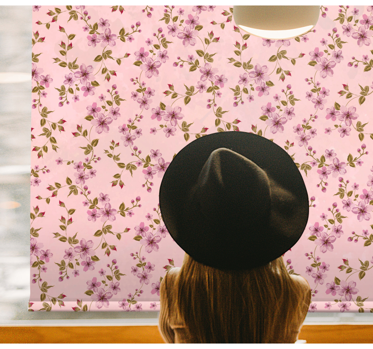 Pink elegant pattern flowers and plants roller blind - TenStickers