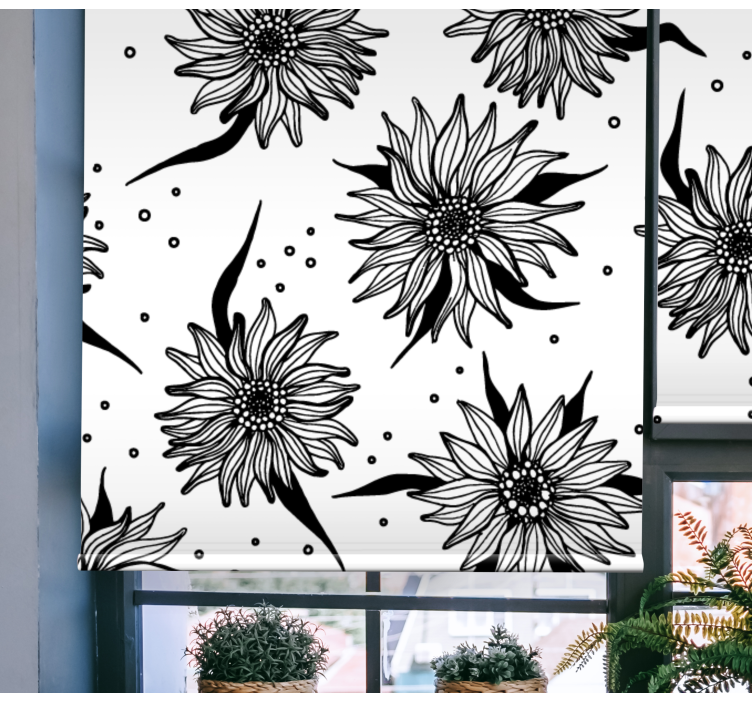 Black and white sunflowers flower roller blind - TenStickers