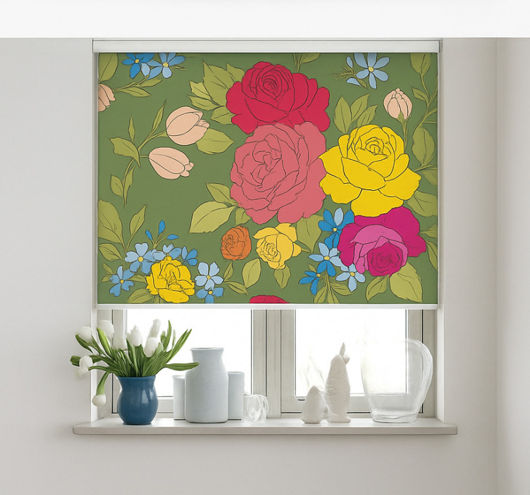 Floral rose pattern kitchen roller blind - TenStickers