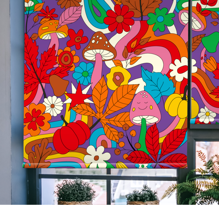Flower power retro More vintage roller blind - TenStickers