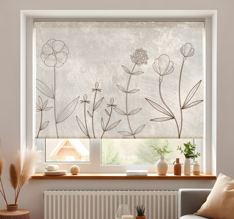Gray floral sketch pattern living room roller blind - TenStickers
