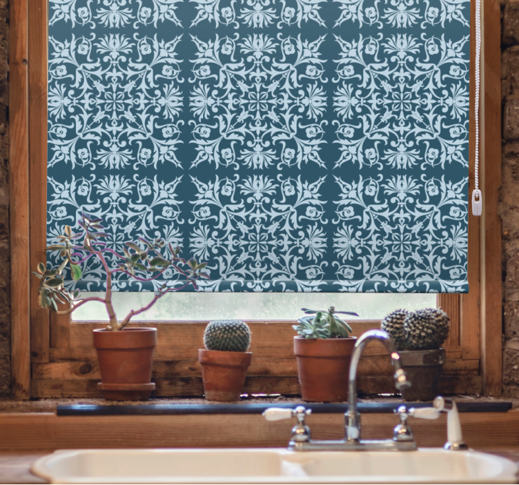 Flowers and plants roller blind in french provincial blue - TenStickers