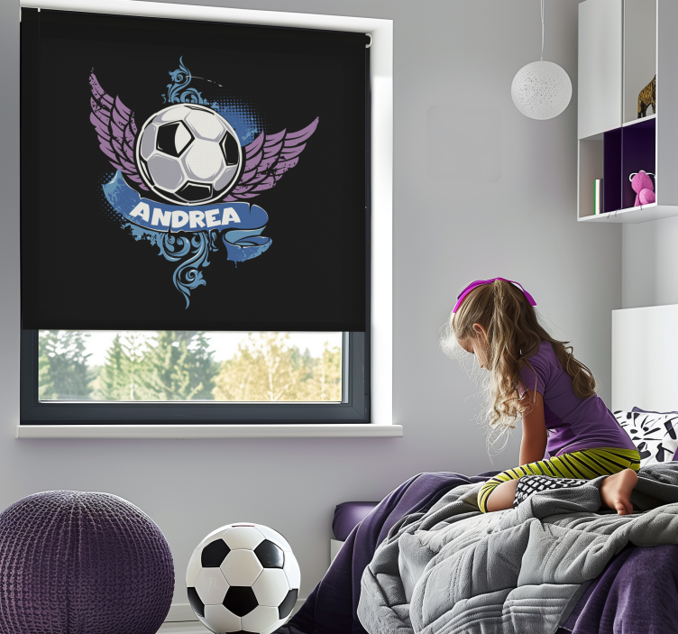 Flying ball with name soccer roller blind - TenStickers