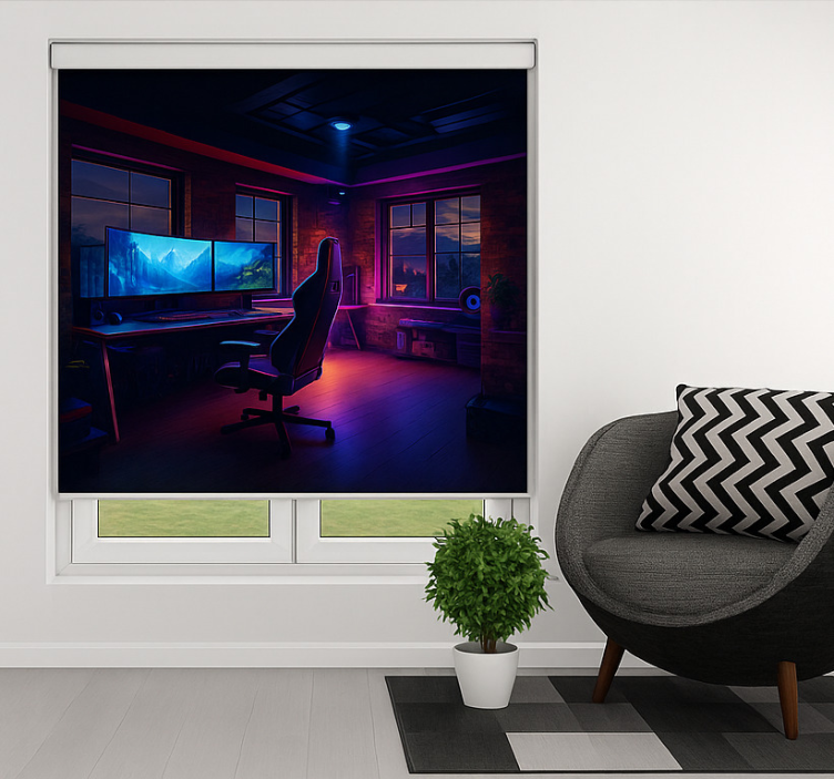 Futuristic neon game setup geek roller blind - TenStickers