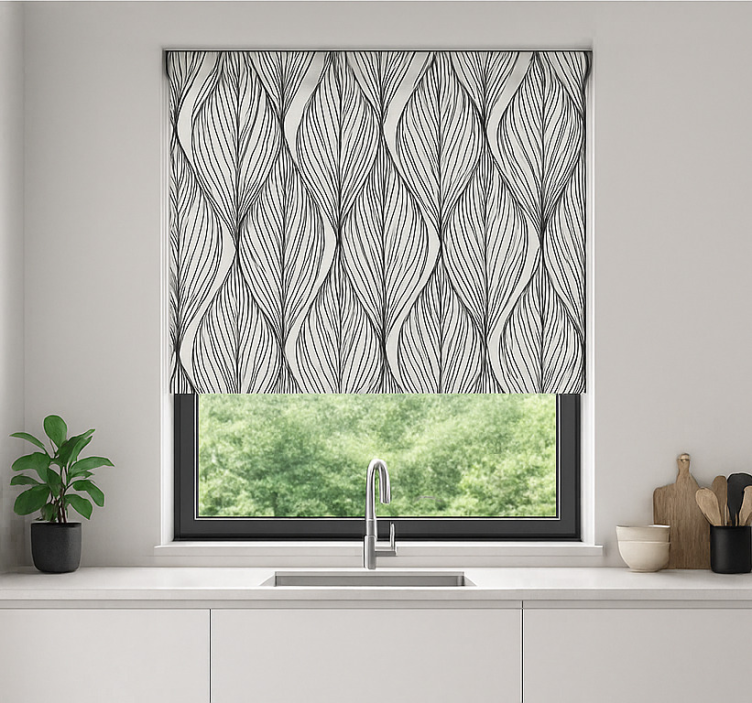 Geometric grey leaves kitchen roller blind - TenStickers