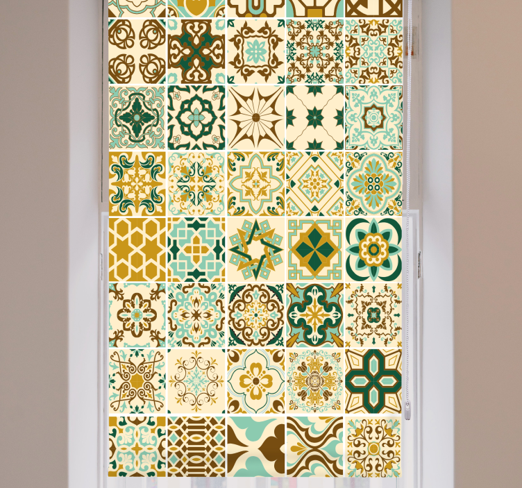 Gold and green spanish tiles Bathroom blind - TenStickers