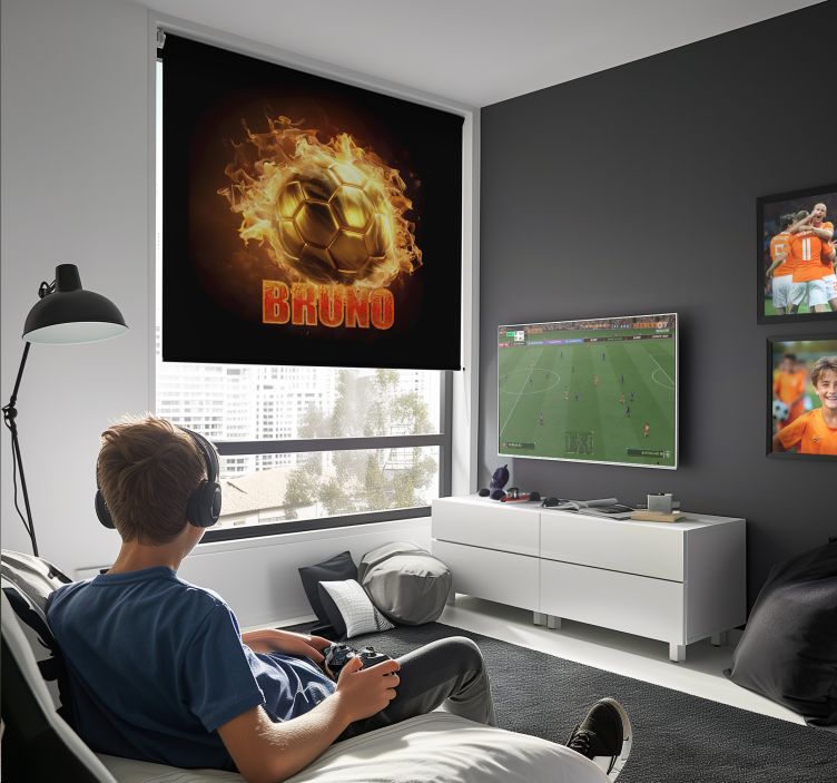 Golden fire ball soccer roller blind - TenStickers