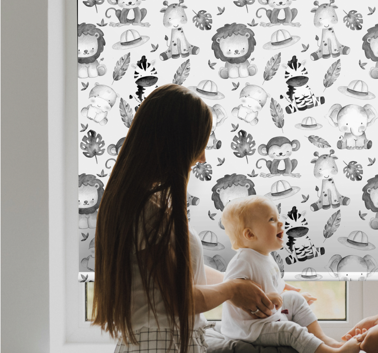 Grey baby animals children room roller blind - TenStickers