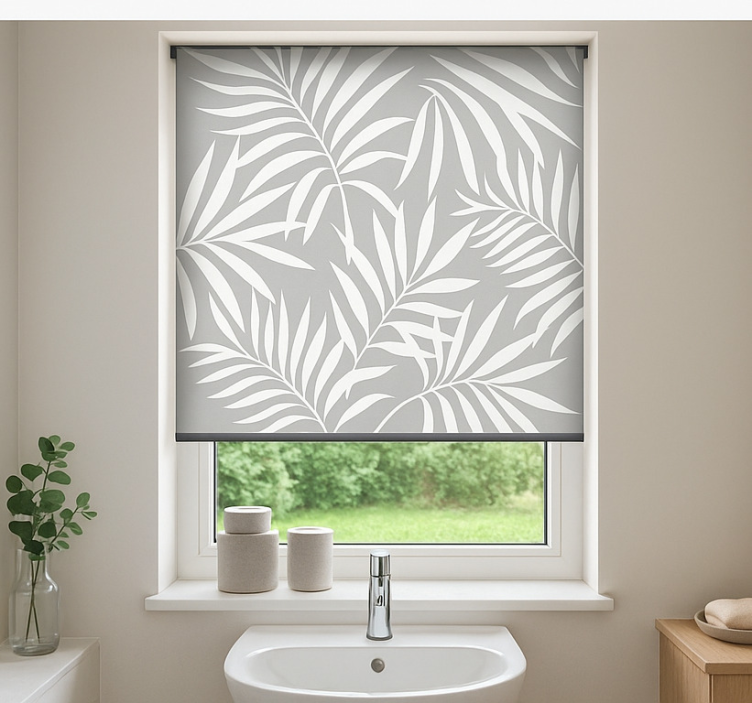 Grey elegant leaves bathroom roller blind - TenStickers