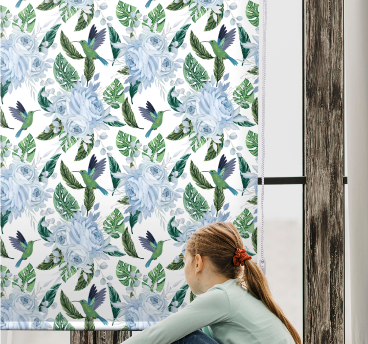 Hummingbirds and Roses flowers and plants roller blind - TenStickers