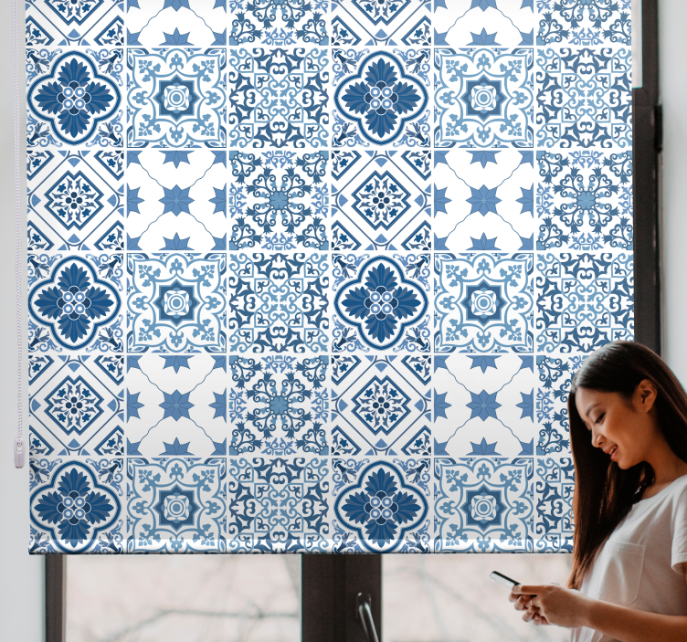 Intricate blue patterns bathroom roller blind - TenStickers