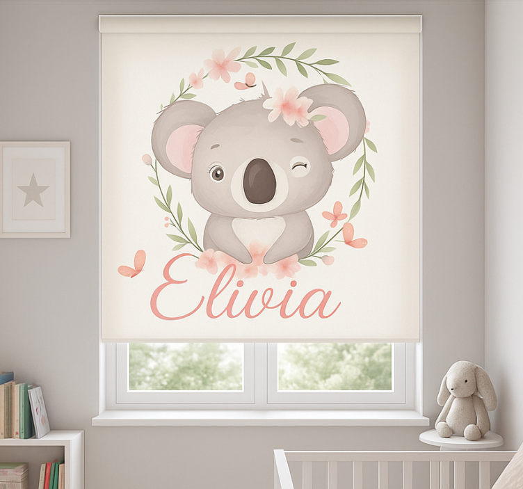 Koala with name customise roller blind - TenStickers
