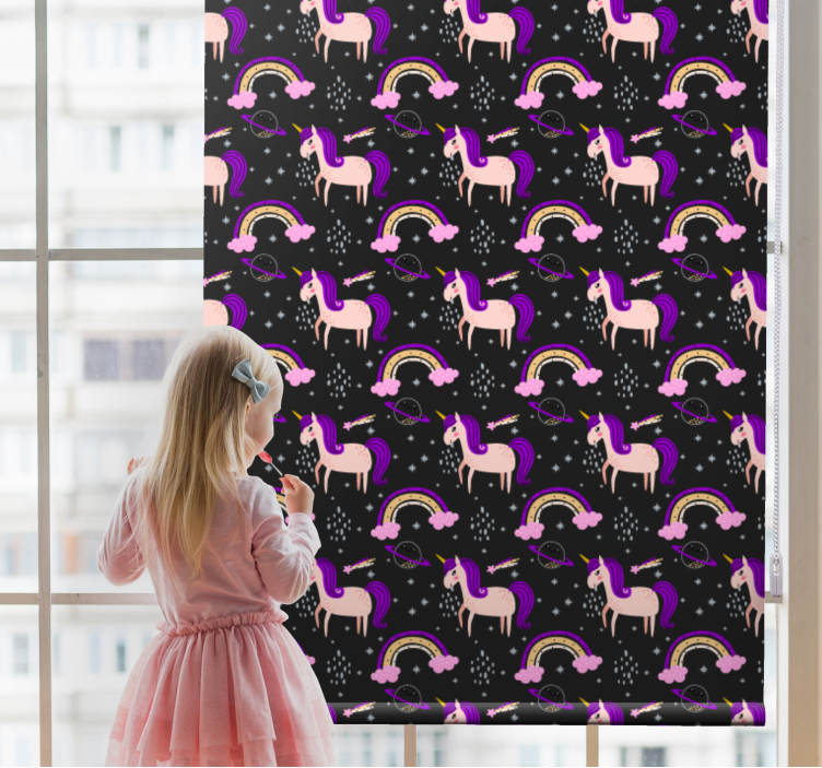 Children room roller blind pink unicorns and arches - TenStickers