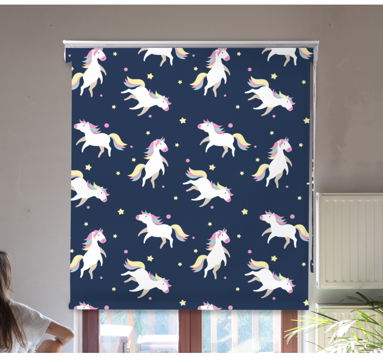 Magical unicorns running children room roller blind - TenStickers