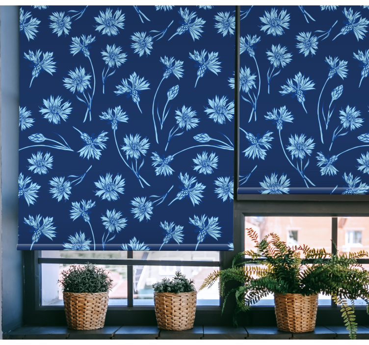 Marine blue flowers Living room blind - TenStickers