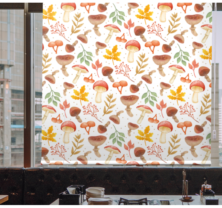 Mushroom and Leaf Pattern flowers and plants roller blind - TenStickers