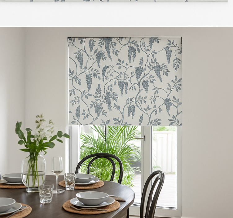 Navy off-white grapevine dining room roller blind - TenStickers