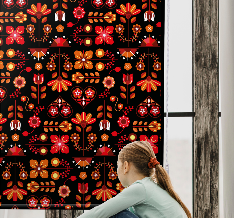 Orange folk art flower roller blind - TenStickers