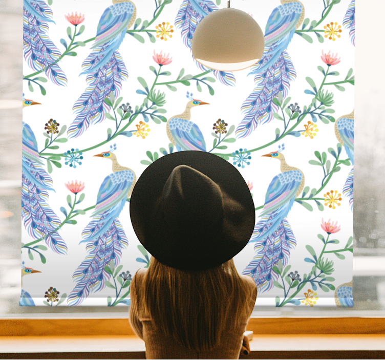 Peacock With Flowers flowers and plants roller blind - TenStickers