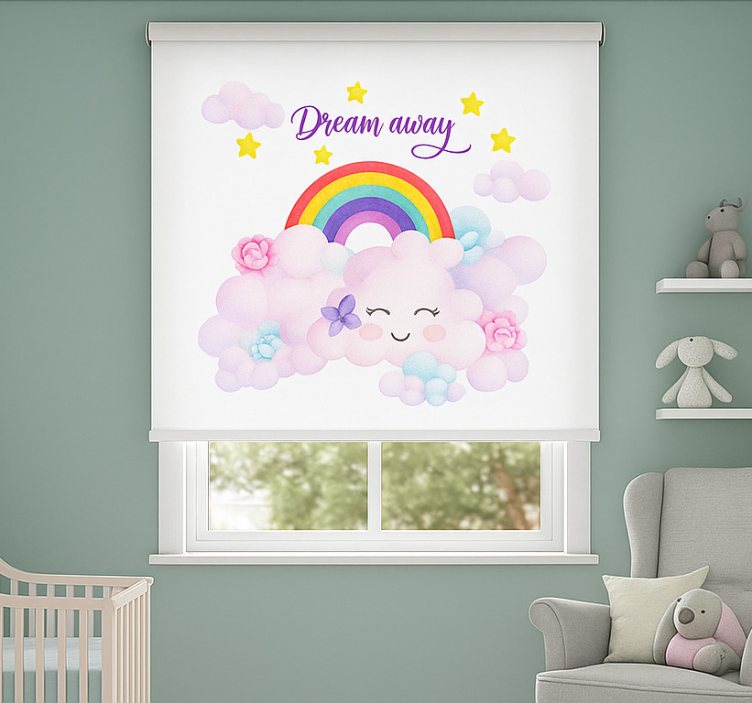 Pink clouds and rainbow children room roller blind - TenStickers