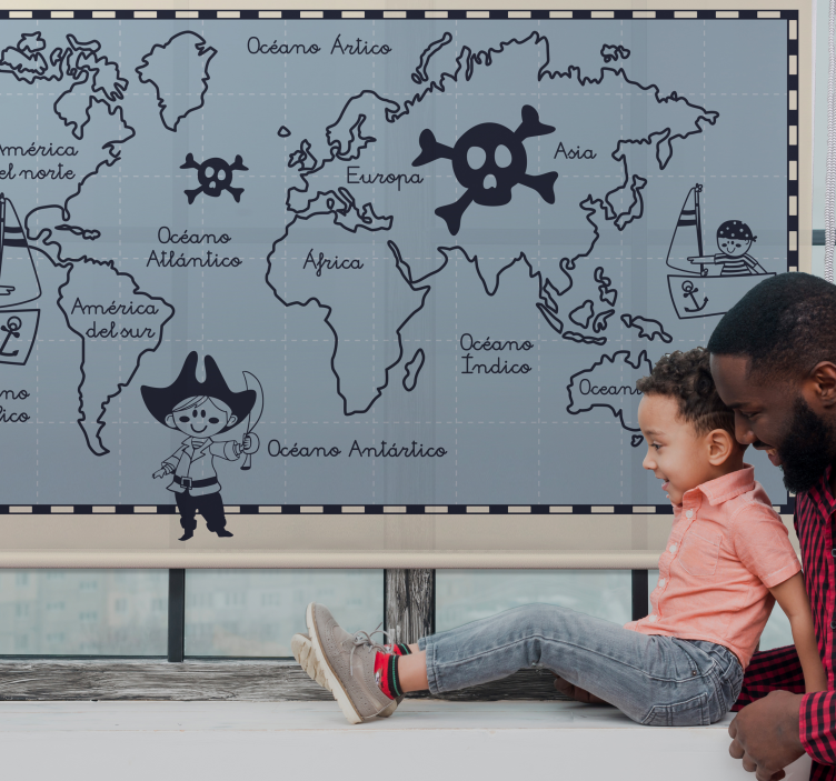Pirate World map roller blind - TenStickers