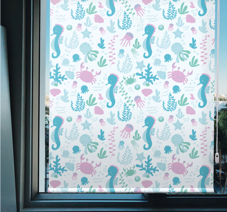 Seahorse pattern bathroom roller blind - TenStickers