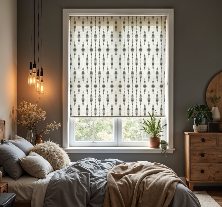 "Rabaul Ikat" grey and beige master bedroom roller blind - TenStickers