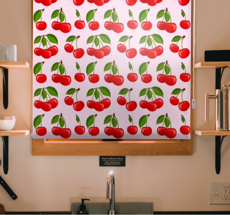 Red Cherry Pattern kitchen roller blind - TenStickers