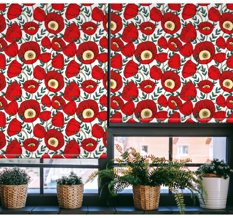 Red puppies pattern flowers and plants roller blind - TenStickers
