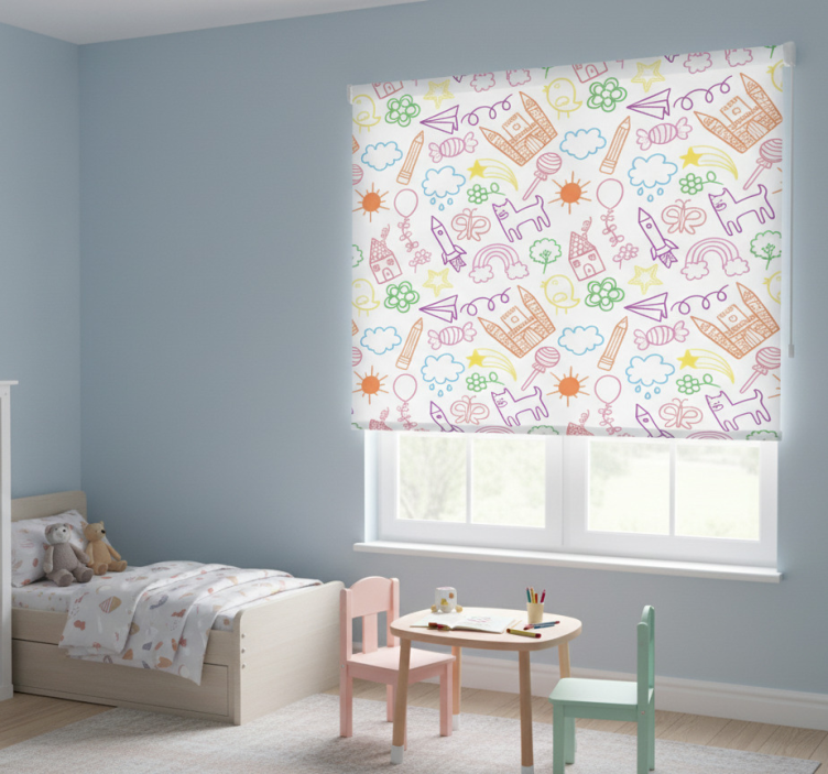Scandinavian roller blind playful doodle print - TenStickers