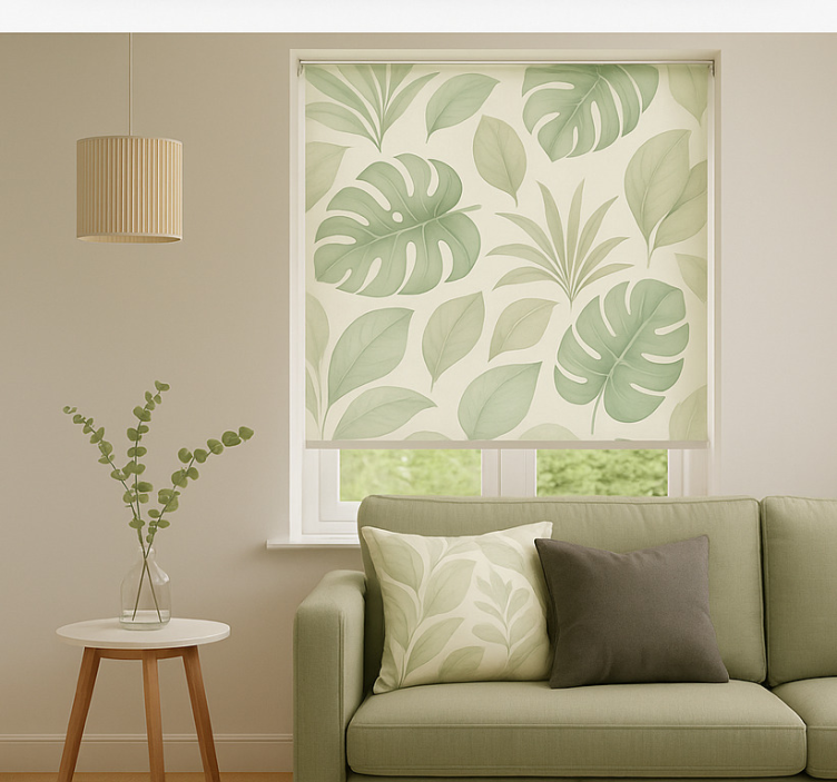 Scandinavian roller blind with earthy palm leaves - TenStickers