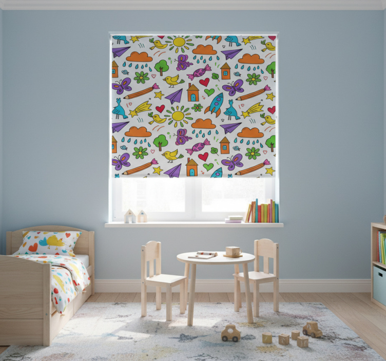 Scandinavian roller blind with playful doodle design - TenStickers