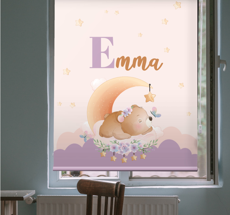 Sleeping bear with name children room roller blind - TenStickers