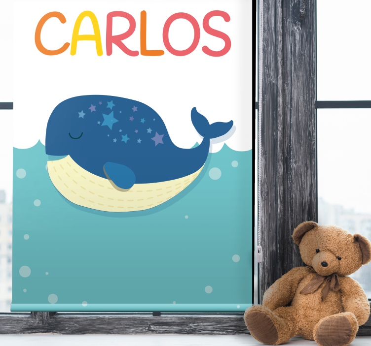 Sleeping Whale With Name children room roller blind - TenStickers