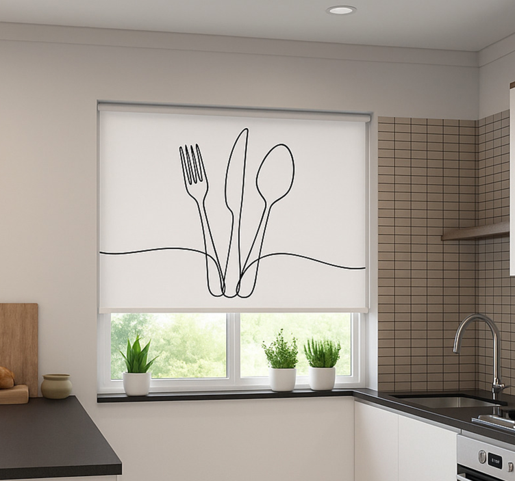 Stylish lines of utensils kitchen roller blind - TenStickers