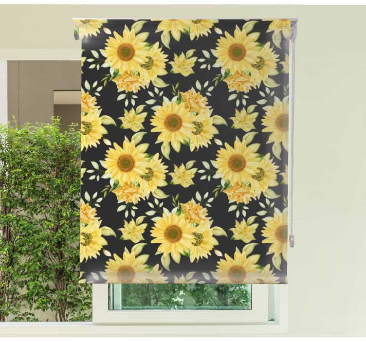 Sunflower pattern black background Flower blind - TenStickers