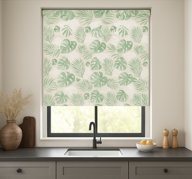 Tropical botanical leaves kitchen roller blind - TenStickers
