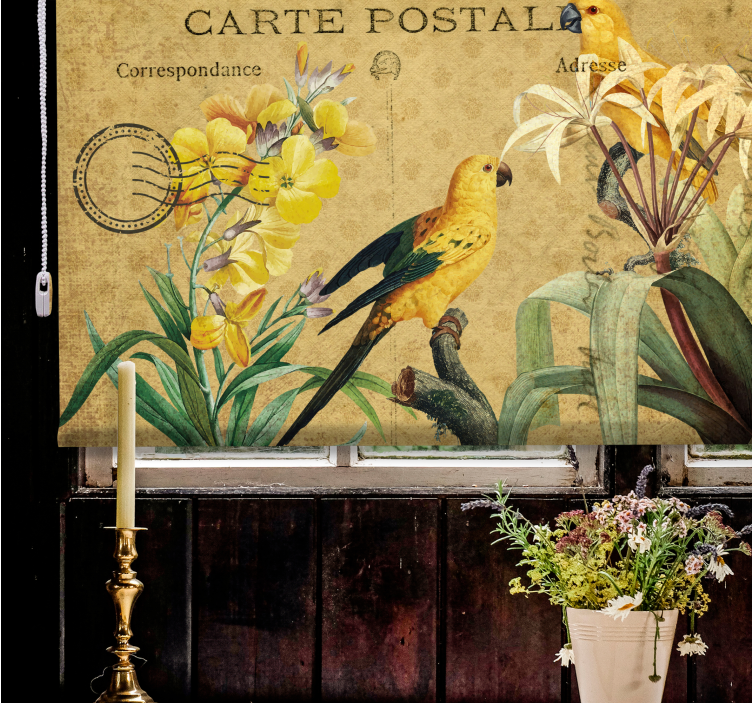 Vintage Bird Floral flowers and plants roller blind - TenStickers