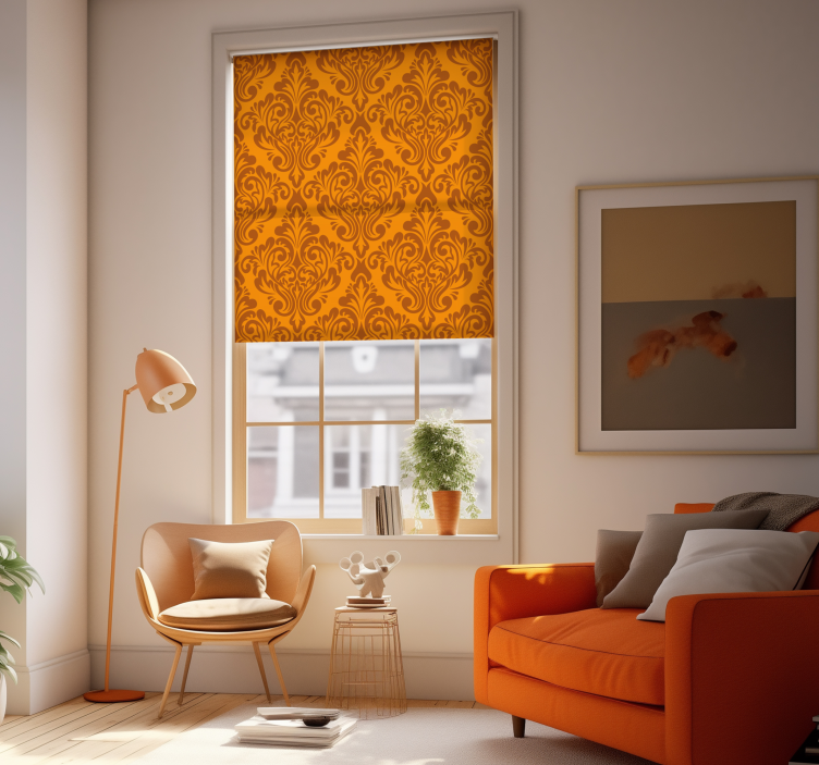 Vintage orange damask Living room blind - TenStickers