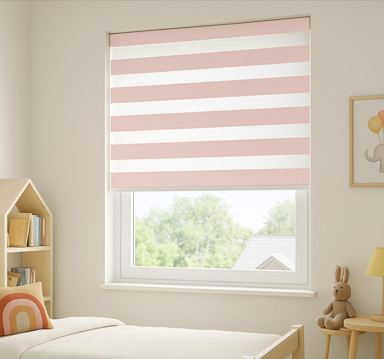 White and pink stripes children room roller blind - TenStickers