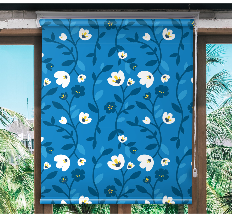 White flowers with blue background roller blind - TenStickers