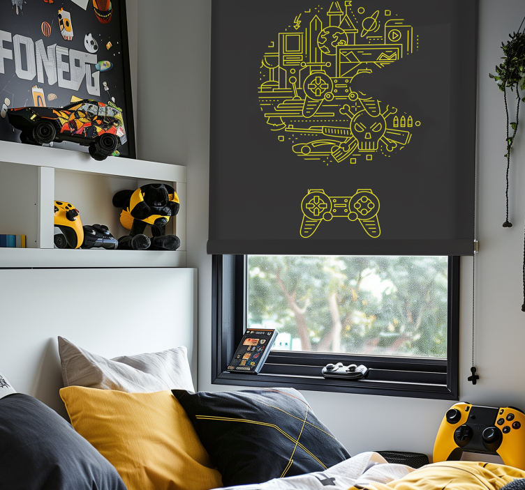 yellow pac game Geek roller blind - TenStickers