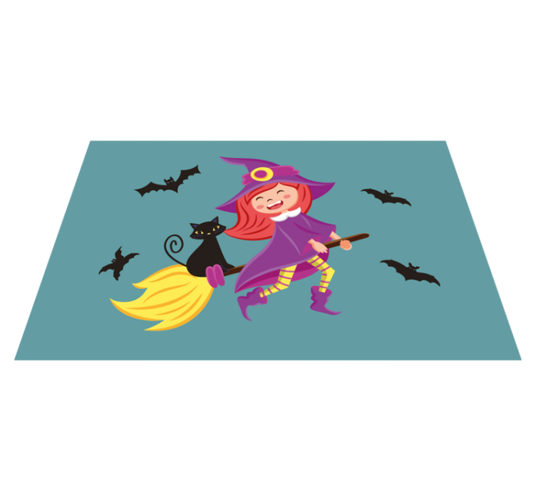 Witch flying with black cat Halloween placemats - TenStickers