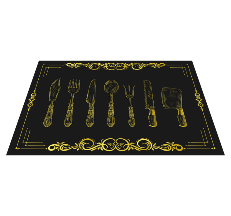 Vintage golden utensils black background mats - TenStickers