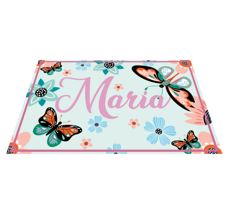 flower and butterflies with name rectangular placemats - TenStickers