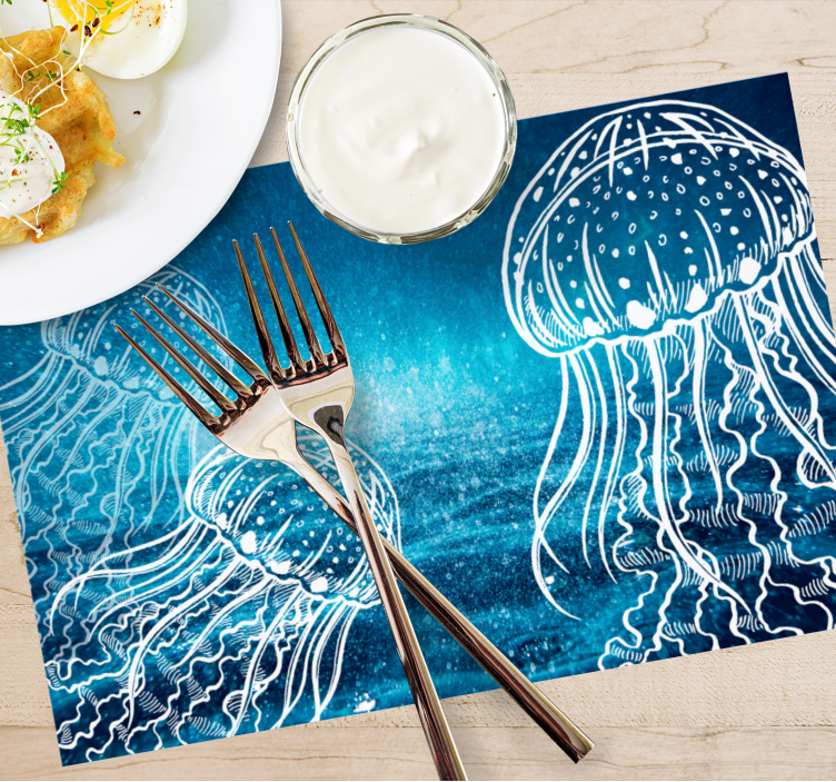 Blue and white jellyfish sea creature  placemat - TenStickers